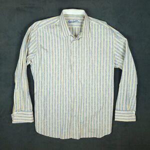 Robert Graham Men's 2XL Shirt Long Sleeve Flip Cuff Blue Yellow Stripe Button Up